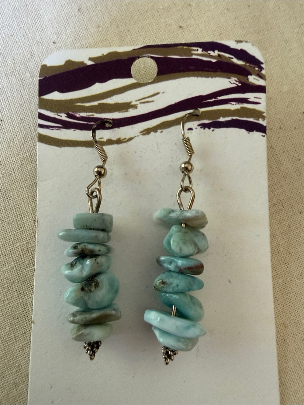 Genuine Larimar Blue Green Chip Drop Earrings